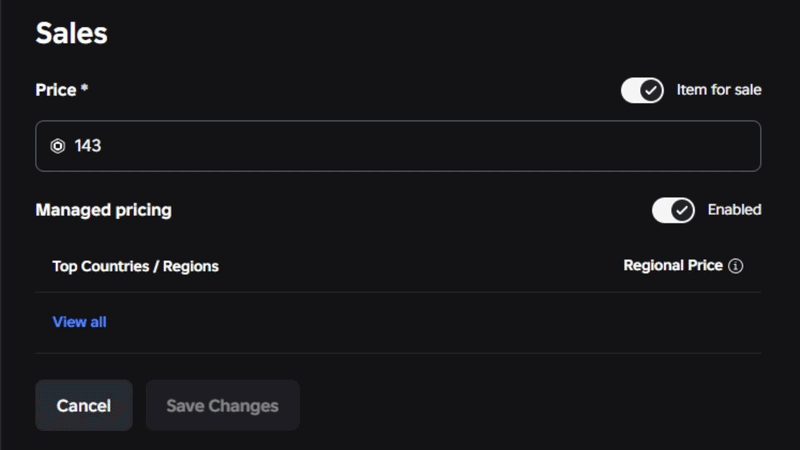 Cara matikan Managed Pricing di Roblox Sales